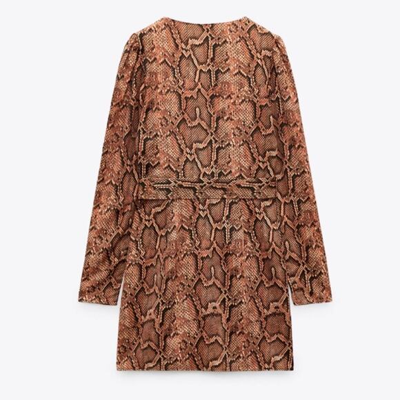 Zara Animal Print Belted SATIN EFFECT PRINT DRESS Size Medium - Picture 6 of 6